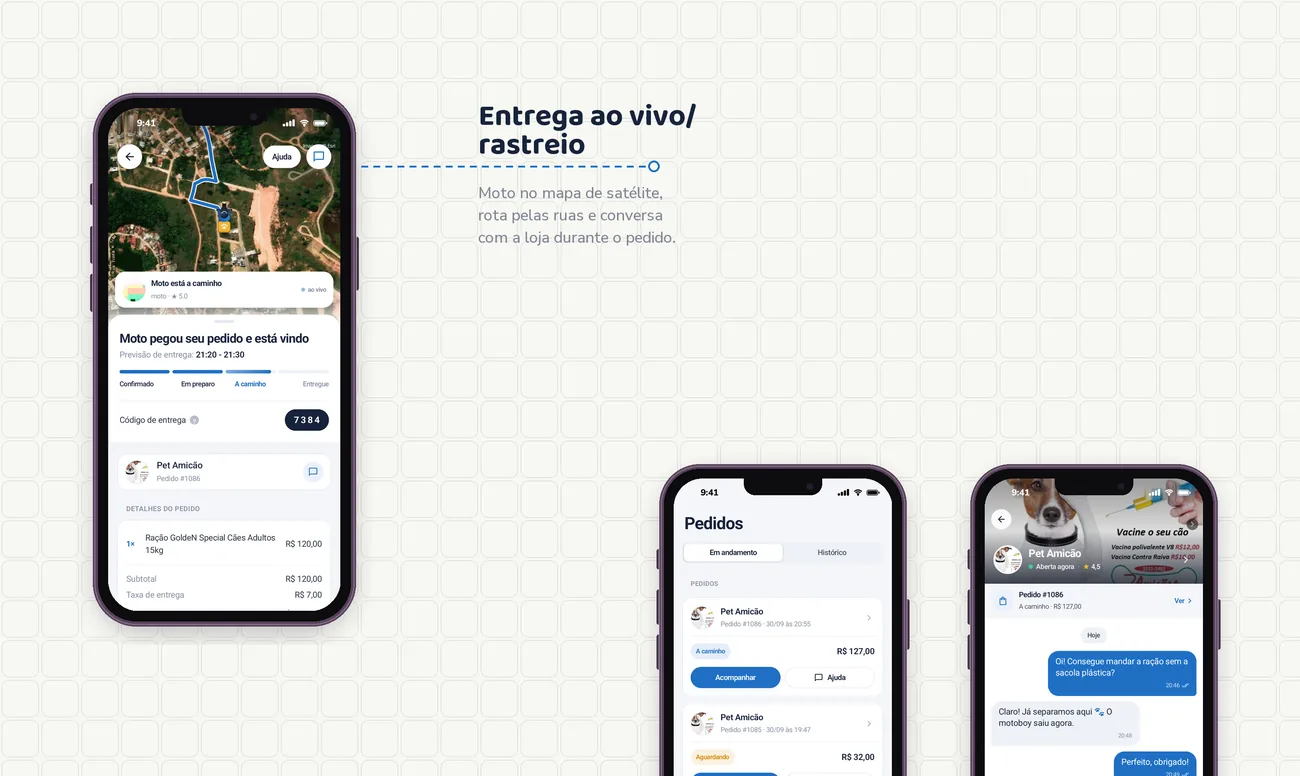 Entrega ao vivo com a moto no mapa